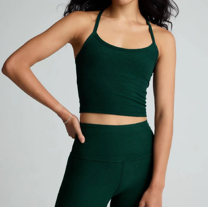 Shop and Save Spacedye Slim Racerback Cropped Tank In Dark Spruce Green Heather