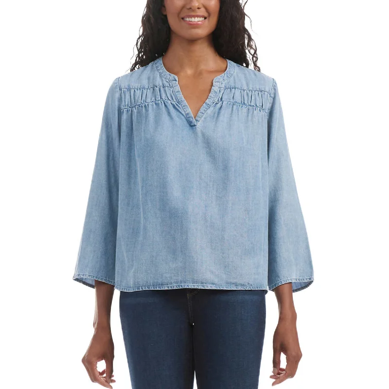 Price Drop Splendid Women's V-Neck Relaxed Fit Lightweight Denim Blouse Top