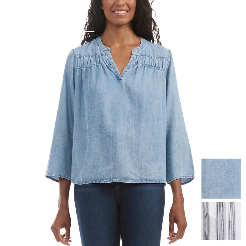 Unmissable Offer Splendid Women's V-Neck Relaxed Fit Lightweight Denim Blouse Top