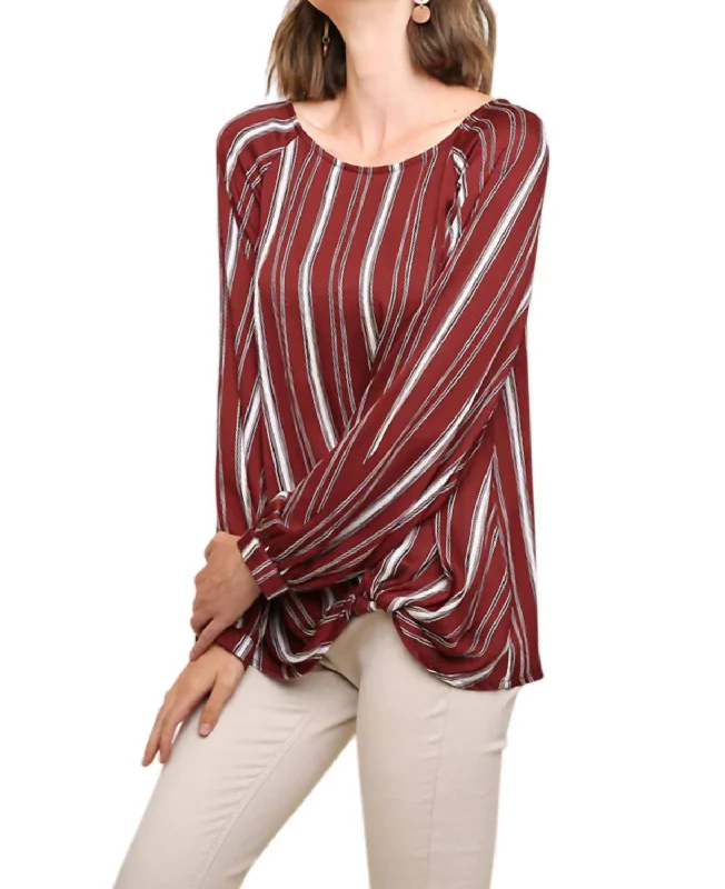Exclusive Online Offer Striped Gathered Blouse In Wine