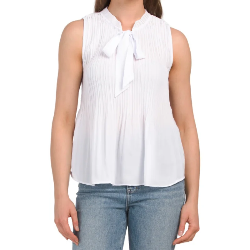 Discount Extravaganza Sunny Leigh Women's Tie Front Pleated Sleeveless Top Blouse
