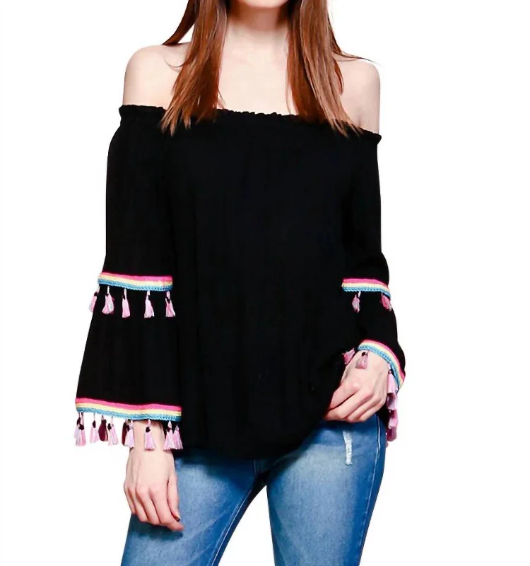 Limited Time Discount Tassel Off The Shoulder Top In Black