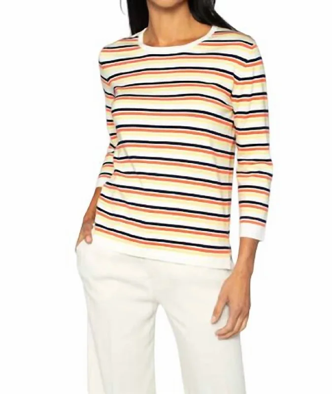Online Specials Three-Quarter Sleeve Tee Top In White Multi