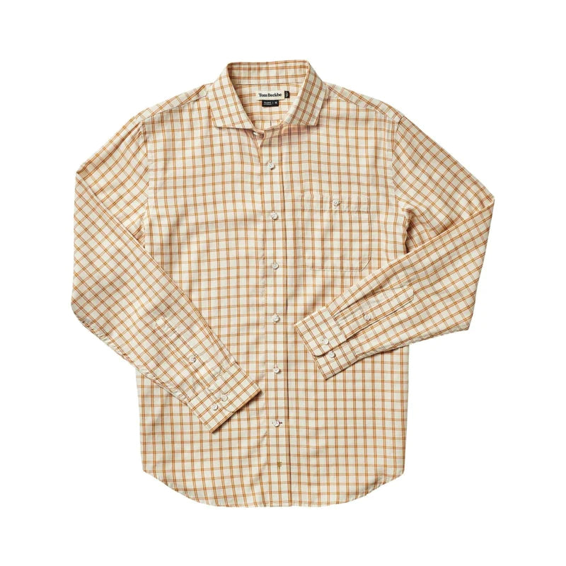Stock Clearance Spread Collar Cotton Lawn Shirt (Wheat)