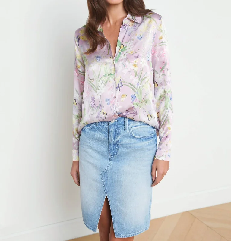 Take Advantage Tyler Long Sleeve Blouse In Lilac Snow Botanical Butterfly
