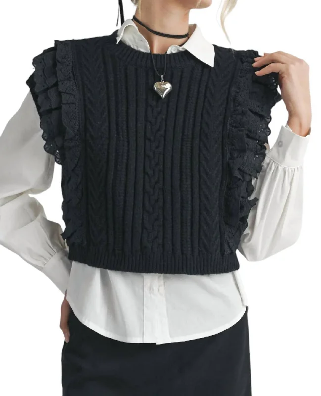 Price Rollback Vicki Lace Ruffle Sweater Tank In Black