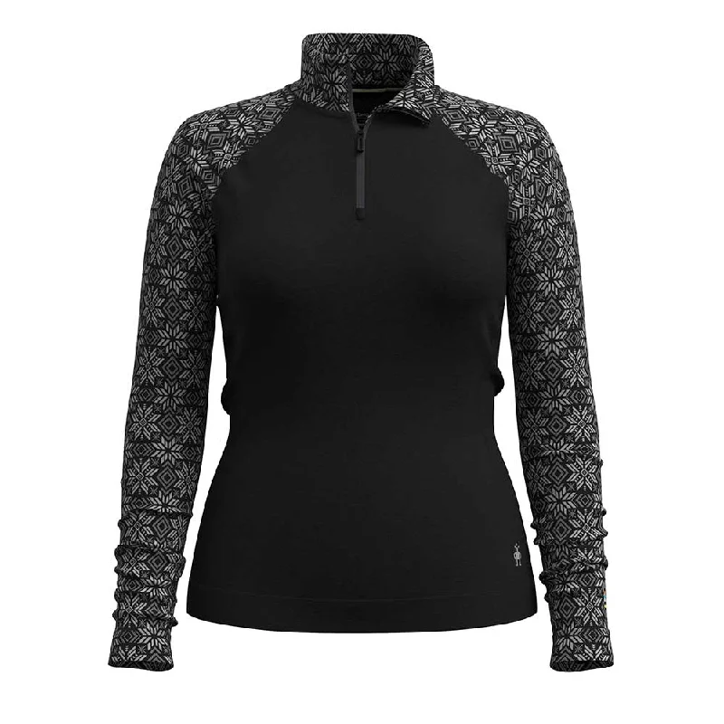 Major Savings Women's Classic Thermal Merino Base Layer 1/4 Zip - Black Digi Snow