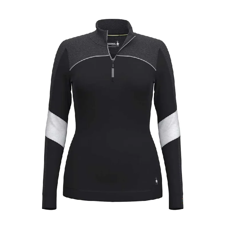 Markdowns Women's Classic Thermal Merino Base Layer Colorblock 1/4 Zip - Black-Charcoal Heather