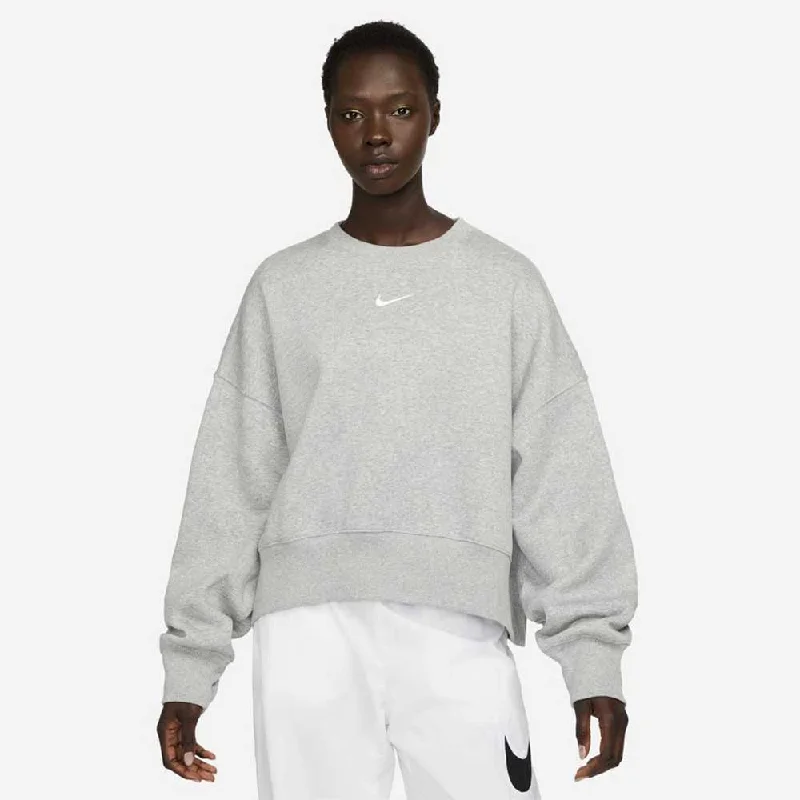 Act Now Women's Fleece Oversized Crew - Dark Grey Heather/Sail