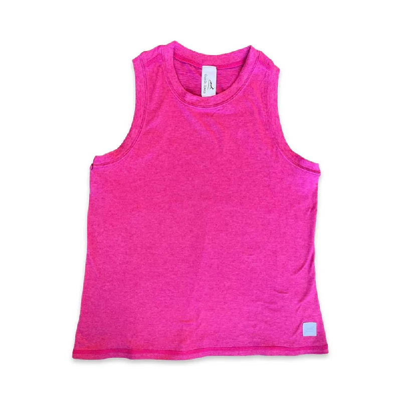 Closeout Women's Performance Tech High Neck Tank - Heather Vivacious/White Woven Square Patch w/ Light Grey Gazelle