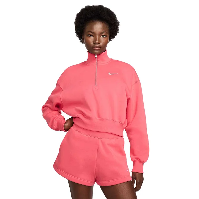 Bargain Bin Women's Nike Phoenix Fleece Quarter Zip Crop - Aster Pink