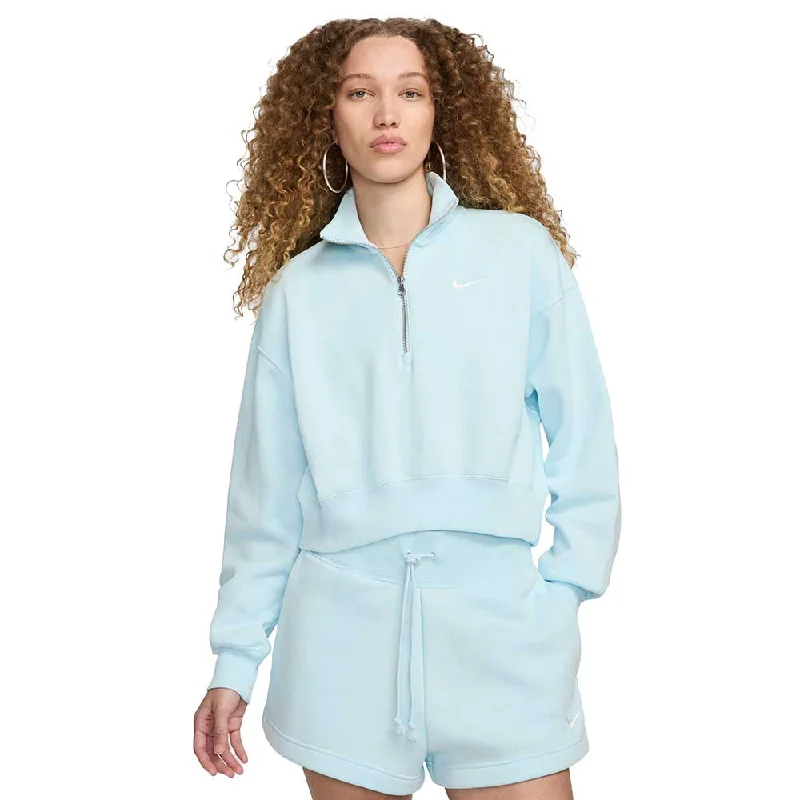 Inventory Reduction Women's Nike Phoenix Fleece Quarter Zip Crop - Glacier Blue