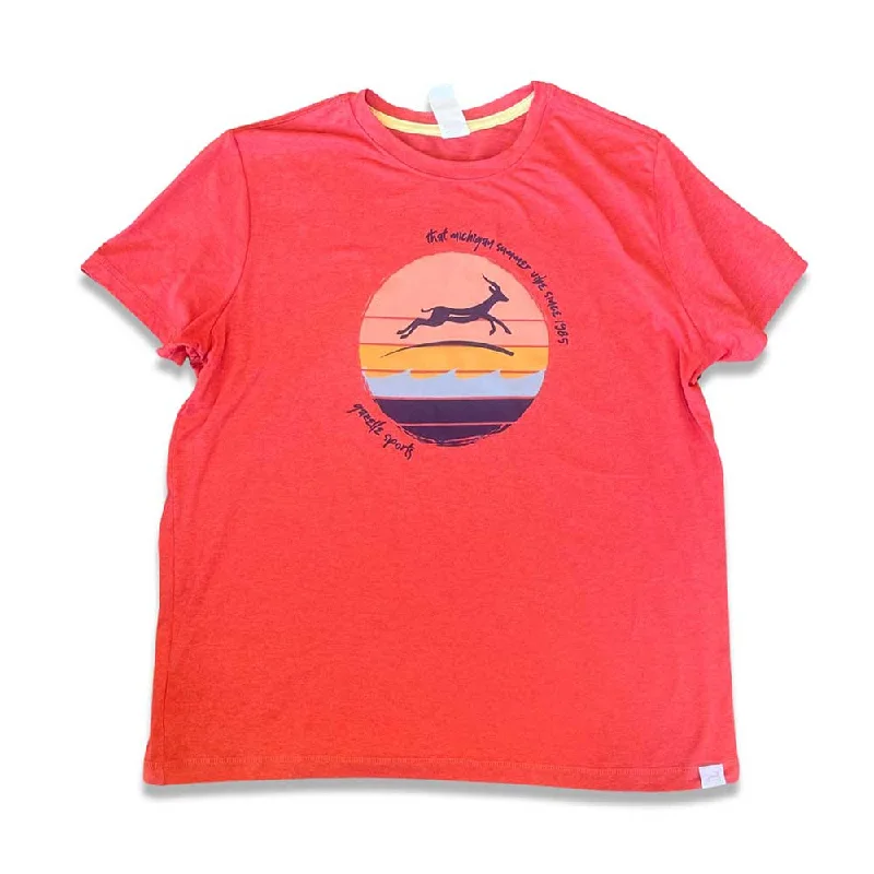 Fantastic Offers Women's Retro Vibes Performance Tech SS Classic Fit - Heather Tomato/White Foldover Woven Square Patch w/ Light Grey Gazelle
