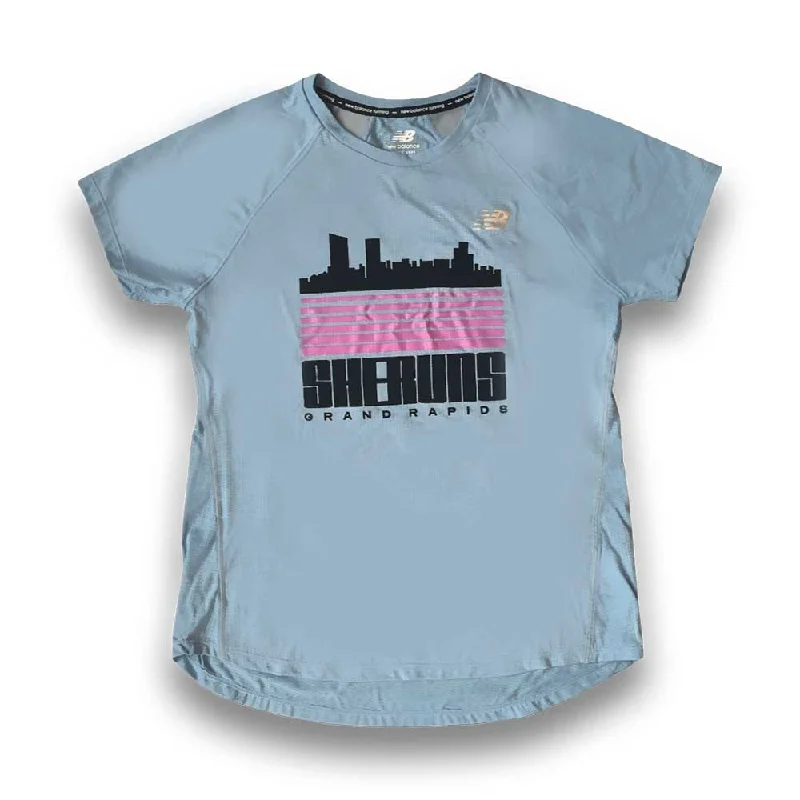 Deal Explosion Women's She Runs GR Skyline Blinds Impact Run Short Sleeve - Blue Haze/Black/Pink