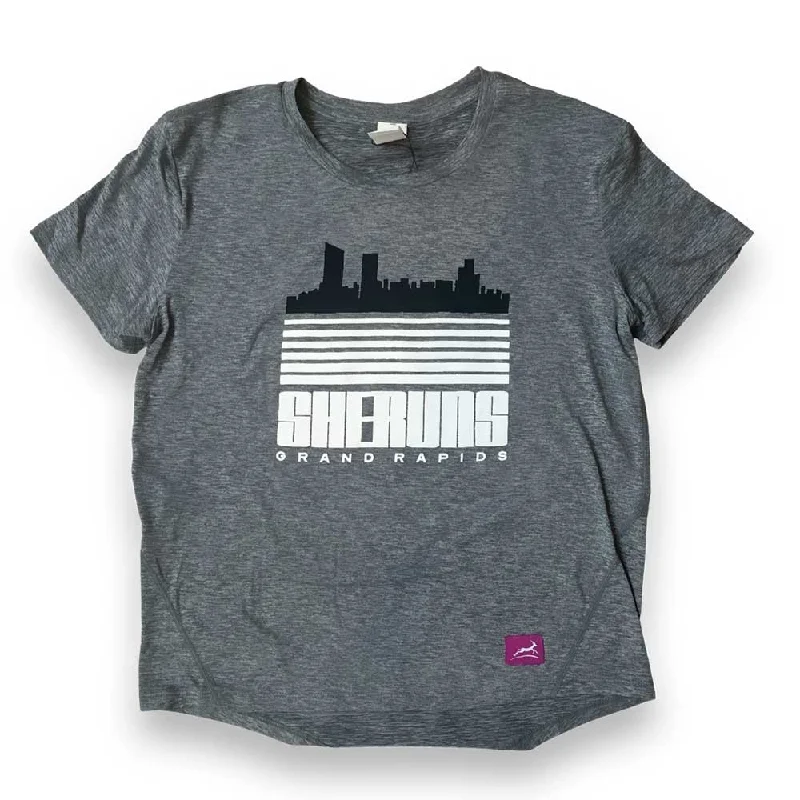 Discount Days Women's She Runs GR Skyline Blinds Perf Tech SS - Heather Gray/Black/White