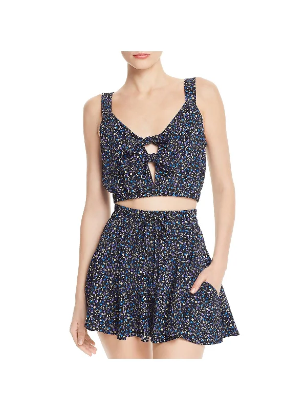 Limited Edition Waiting For You Womens Floral Tie Front Crop Top