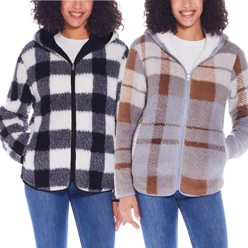 Crazy Deals Weatherproof Women's Reversible Ultra Cozy Plush Fleece Plaid Jacket