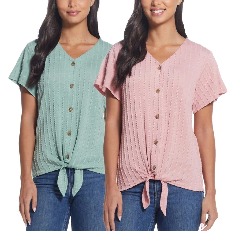 Limited Time Discount Weatherproof Vintage Women's Tie Front T-Shirt V-Neck Braided Knit Top