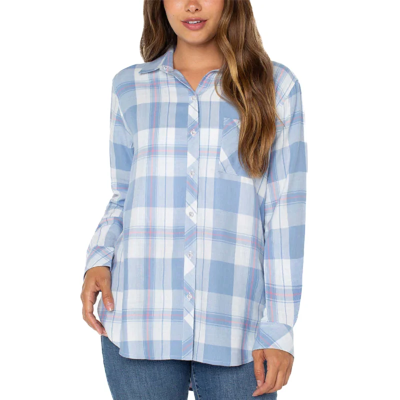 Act Now Well Worn Women's' Long Sleeve Classic Plaid Button-Up Shirt