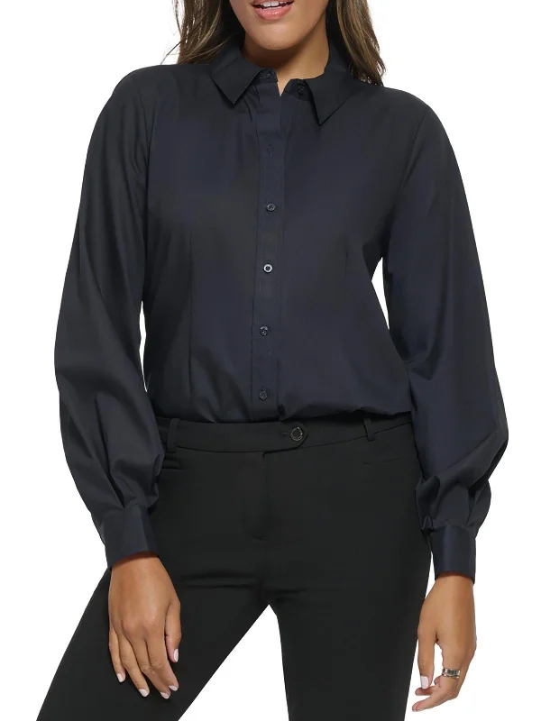 Stock Clearance Womens Collar Long Sleeve Button-Down Top