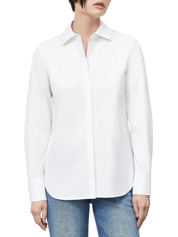 Year-End Clearance Womens Collar Solid Button-Down Top