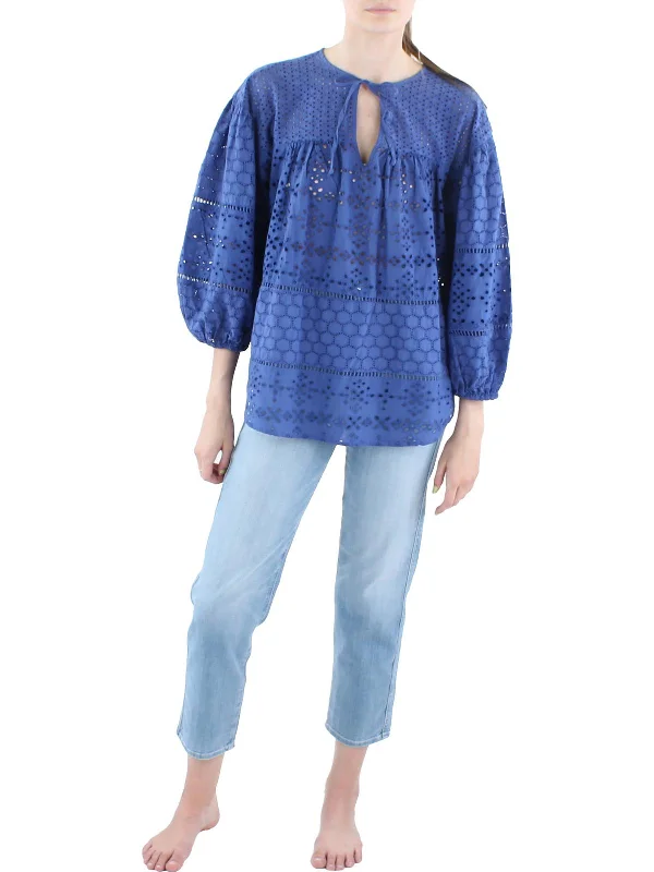 Weekend Flash Sale Womens Eyelet Puff Sleeve Blouse