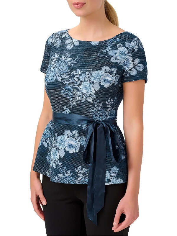 Special Price Womens Floral Ribbed Pullover Top