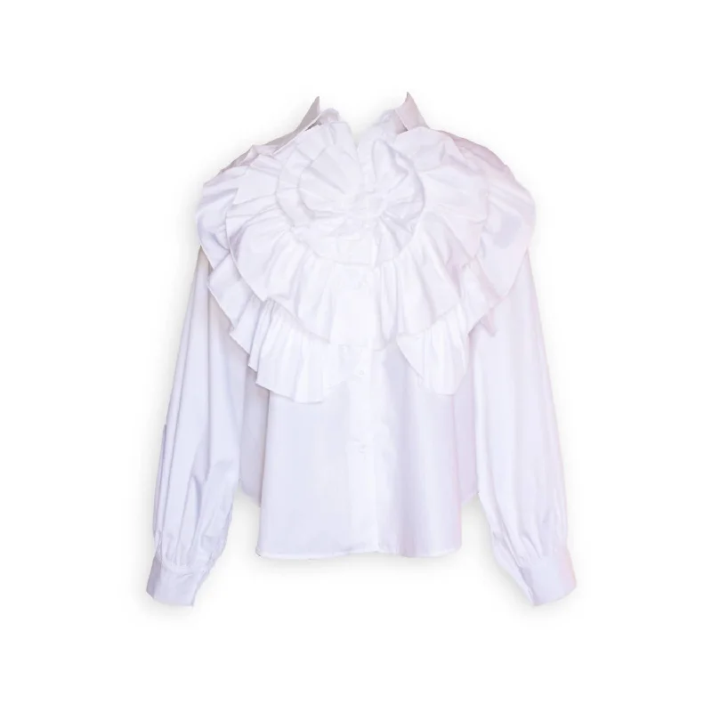 Deal Mania Women's Floral Ruffle Blouse In White