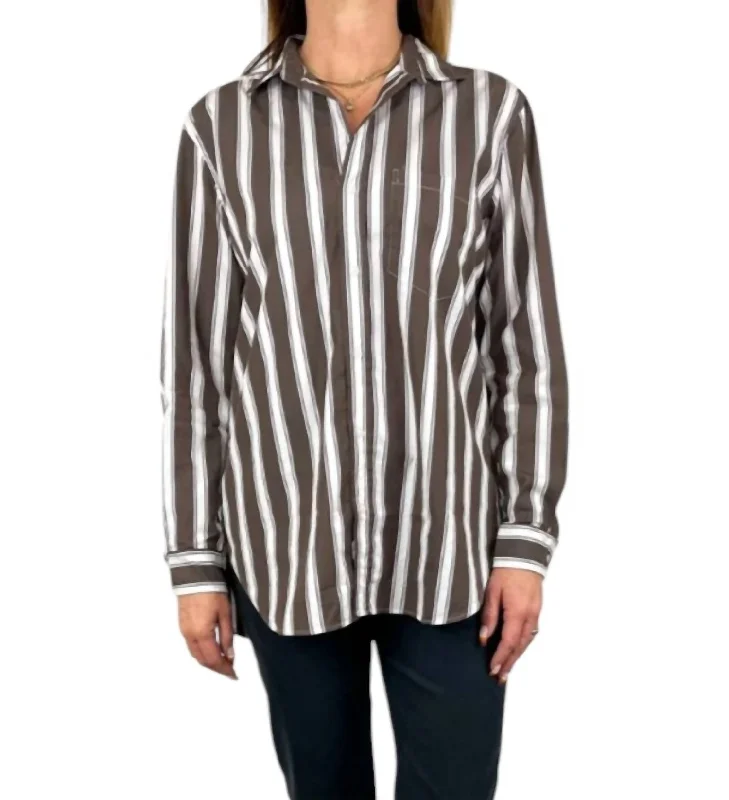 Big Discounts Women's Joedy Boyfriend Button Up Shirt In Brown Stripe