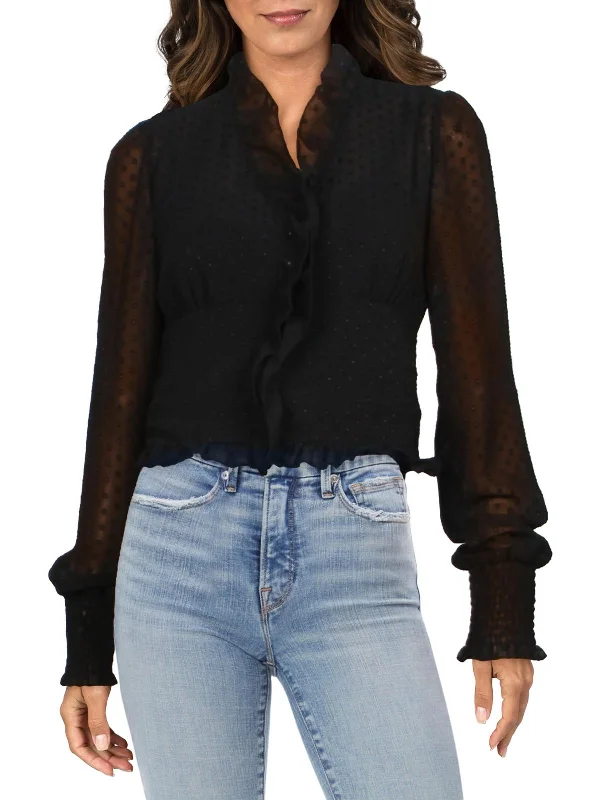 Super Savings Womens Ruffled Polka Dot Blouse