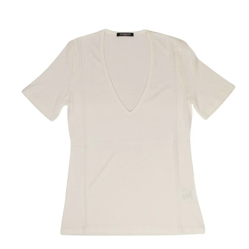 Mega Sale Women's Short Sleeve Deep V Neck Knit T-Shirt - White