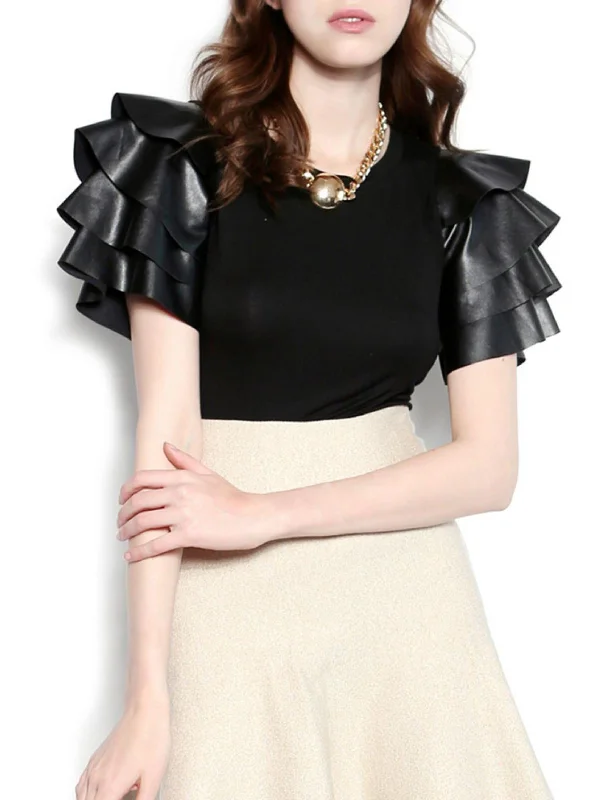 TIME-Limited Offer Womens Tiered Pleather Top