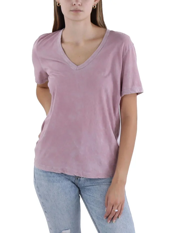 Quick Sale Womens V Neck Faded Trim T-Shirt