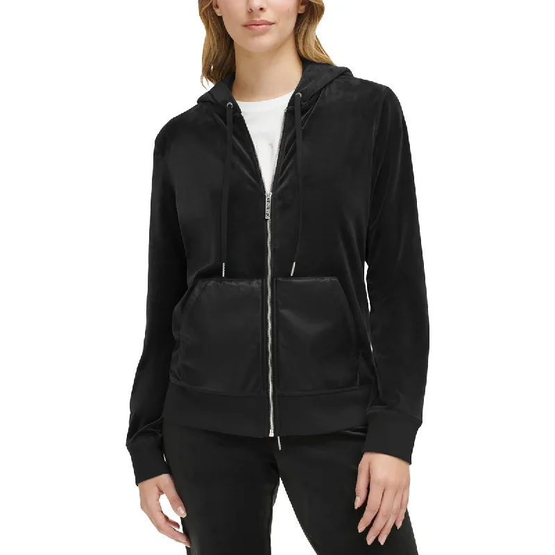 Blowout Sale Womens Velour Mixed Media Zip Hoodie