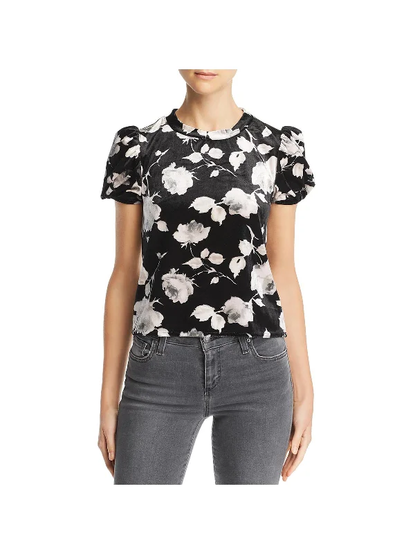 Season Finale Sale Womens Velvet Floral Pullover Top