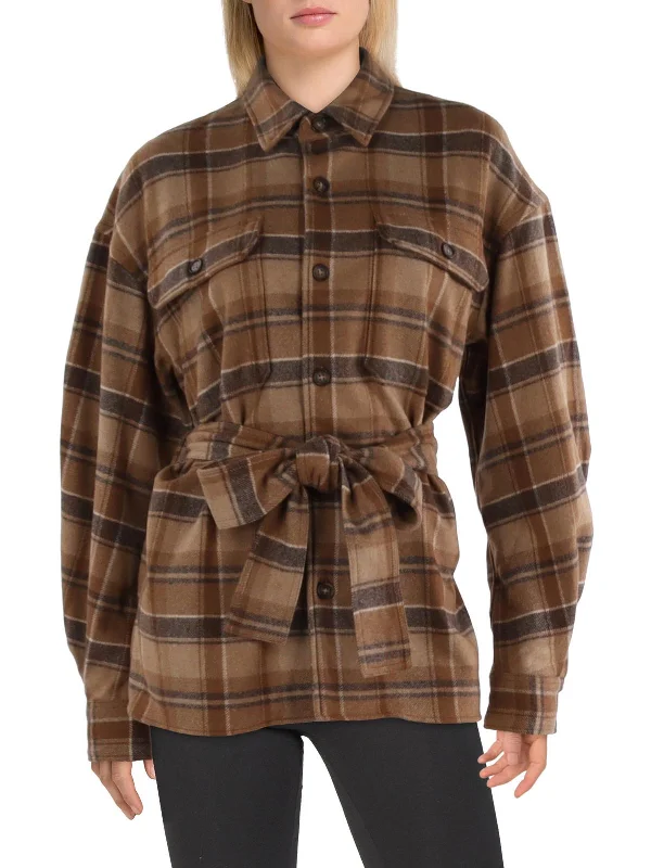Anniversary Sale Womens Wool Plaid Button-Down Top