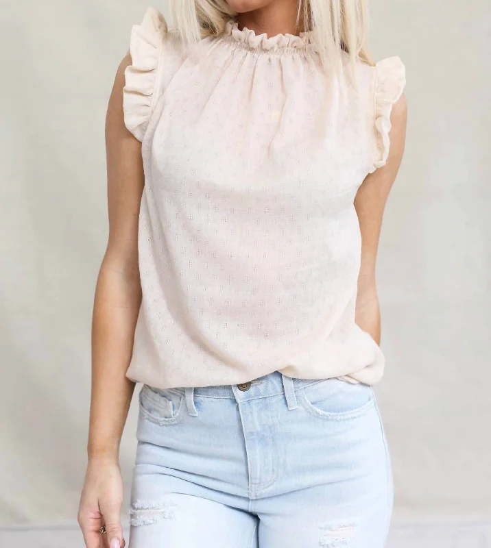 Don't Wait Woven Textured Ruffle Top In Natural