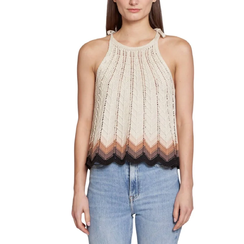 Online Exclusive Zig Zag Stitch Flared Halter Tank Top In Bleach White Warm Combo